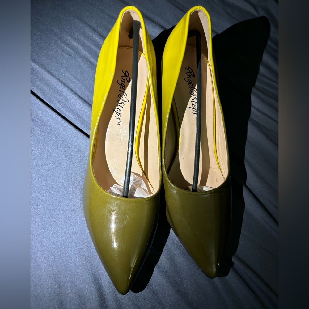 Women's “Mindy Ombre” Yellow and Olive Green Heels—Size 7.5